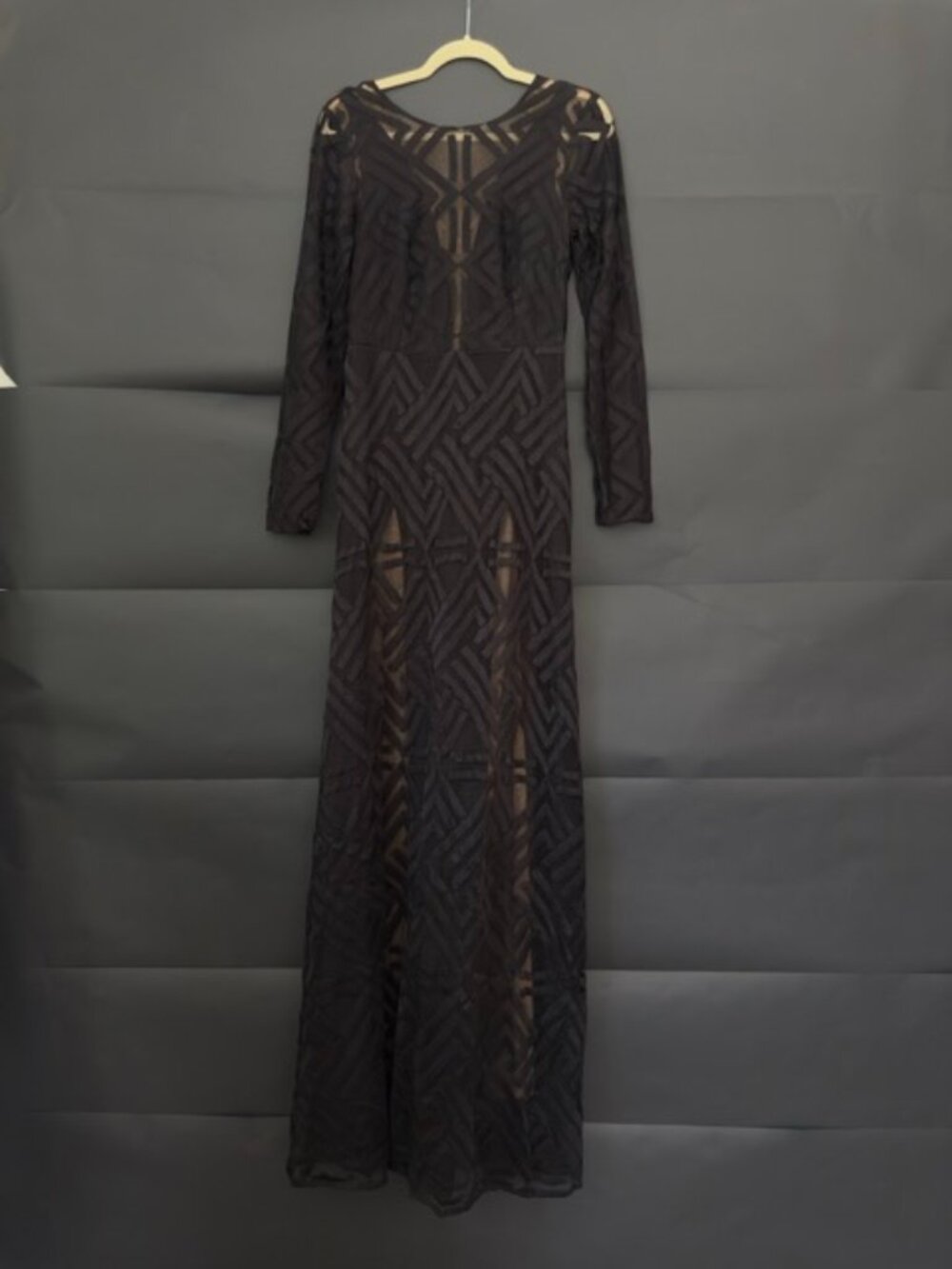 BCBG MAX AZRIA Runway Black Zigzag Sheer Gown